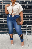 Light Blue Casual Solid Ripped Plus Size Jeans