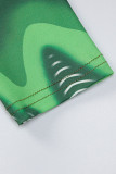 Green Sexy Print Patchwork O Neck Regular Jumpsuits