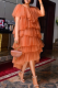 Orange Casual Solid Patchwork Flounce O Neck Cake Skirt Dresses