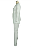 White Fashion Casual Solid Cardigan Pants Turndown Collar Long Sleeve Two Pieces