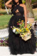 Black Sexy Solid Hollowed Out Backless Halter Evening Dress