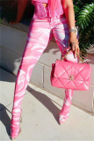Light Pink Fashion Casual Print Basic Skinny High Waist Pencil Trousers
