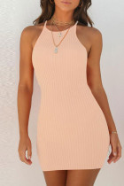 Apricot Fashion Sexy Solid Basic O Neck Sleeveless Dress