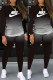 Black Fashion Sportswear Print Patchwork O Neck Long Sleeve Two Pieces