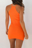 Apricot Fashion Sexy Solid Basic O Neck Sleeveless Dress