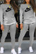 Grey Fashion Sportswear Print Patchwork O Neck Long Sleeve Two Pieces