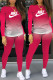 Rose Red Fashion Sportswear Print Patchwork O Neck Long Sleeve Two Pieces
