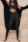 Black Casual Solid Split Joint Halter Outerwear