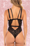 Black Sexy Solid Lace Hollowed Out See-through Lingerie