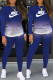 Blue Fashion Sportswear Print Patchwork O Neck Long Sleeve Two Pieces