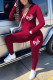 Wine Red Fashion Casual Letter Embroidery Basic Zipper Collar Long Sleeve Two Pieces