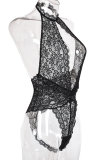 Black Sexy Solid Lace See-through Valentines Day Lingerie