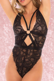 Black Sexy Solid Lace Hollowed Out See-through Lingerie