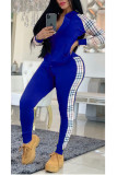 Blue Casual Patchwork Print pencil Long Sleeve Two Pieces