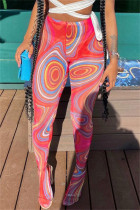 Red Fashion Casual Print Basic Skinny High Waist Pencil Trousers
