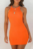 Apricot Fashion Sexy Solid Basic O Neck Sleeveless Dress