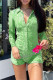 Light Green Fashion Casual Solid Basic Turndown Collar Long Sleeves Skinny Romper