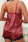 Red Sexy Living Print Patchwork Backless Sleepwear