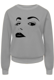 Grey Fashion Casual Print Patchwork O Neck Tops
