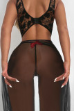 Black Sexy Solid Bandage Hollowed Out Patchwork See-through Backless Valentines Day Lingerie