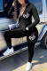 Black Fashion Casual Letter Embroidery Basic Zipper Collar Long Sleeve Two Pieces
