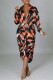 Orange Fashion Casual Print Basic Turndown Collar Shirt Dress