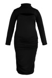 Black Sexy Casual Solid Hollowed Out O Neck Plus Size Two Pieces