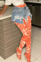 Orange Fashion Casual Print Basic Skinny High Waist Pencil Trousers