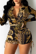 Yellow Casual Print Patchwork Turndown Collar Skinny Jumpsuits