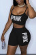 Black Sexy Print Patchwork Spaghetti Strap Sleeveless Two Pieces