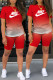 Tangerine Red Fashion Sportswear Gradual Change Print Patchwork O Neck Short Sleeve Two Pieces