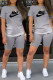 Grey Fashion Sportswear Gradual Change Print Patchwork O Neck Short Sleeve Two Pieces