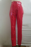 Red Fashion Street Solid Patchwork High Waist Pencil Solid Color Bottoms