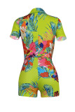 Red Fashion Casual Print Hollowed Out Turndown Collar Regula Romper