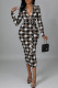 Brown Sexy Plaid Print Bandage Patchwork V Neck One Step Skirt Dresses