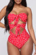 Red Sexy Print Polka Dot Patchwork Knotted Swimwears