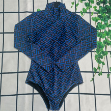 Blue Fashion Sexy Print Split Joint Zipper Swimwears