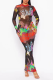 Red Sexy Print Patchwork O Neck Pencil Skirt Dresses