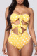 Yellow Sexy Print Polka Dot Patchwork Knotted Swimwears