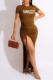 Coffee Fashion Celebrities Letter Slit O Neck Irregular Dress Dresses