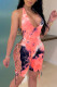Pink Sexy Print Hollowed Out Patchwork Frenulum Swimwears
