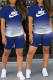 Blue Fashion Sportswear Gradual Change Print Patchwork O Neck Short Sleeve Two Pieces