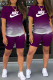 Purple Fashion Sportswear Gradual Change Print Patchwork O Neck Short Sleeve Two Pieces