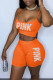 Orange Sexy Print Patchwork Spaghetti Strap Sleeveless Two Pieces