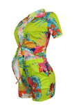Red Fashion Casual Print Hollowed Out Turndown Collar Regula Romper