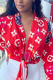 Red Sexy Print Cross Straps V Neck Tops