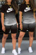 Black Fashion Sportswear Gradual Change Print Patchwork O Neck Short Sleeve Two Pieces