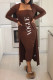 Coffee Casual Print Patchwork Strapless Long Sleeve Two Pieces