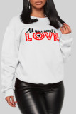 White Casual Vintage Print Patchwork Letter O Neck Tops