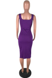 purple Fashion Sexy Solid Asymmetrical Slip Asymmetrical Dresses